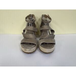 Eileen Fisher Wisp Espadrille Sandal Wedge Pewter Nubuck Leather Comfy Size 10